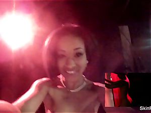 porn industry star skin Diamond plays with toy in the douche