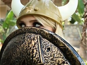 Viking Alix pounds herself with a unicorn horn